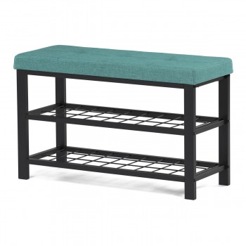 Botník 2 police, potah zelená látka, kov - černý matný lak