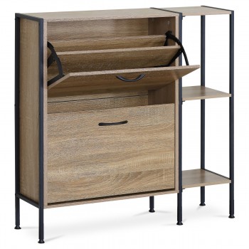 Botník, 2 přihrádky, 3 police, dekor dub, MDF