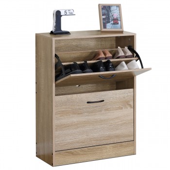 Botník, 2 přihrádky, dekor dub, MDF