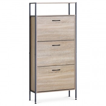 Botník, 3 přihrádky, 2 police, dekor dub, MDF