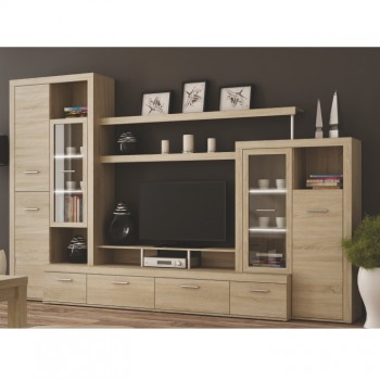 Obývací stěna s Led osvětlením, dub sonoma, ATLANTIS NEW
