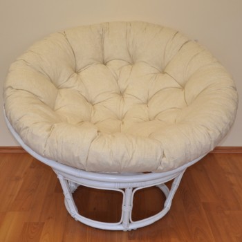 Ratanový papasan 100 cm bílý, polstr béžový melír