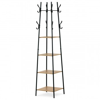 Věšák se 4 policemi, dekor divoký dub, MDF, černý lak