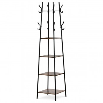 Věšák se 4 policemi, dekor staré dřevo, MDF, černý lak